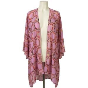 LuLaRoe Kimono Women Size S Pink Floral Lightweight Open Front Duster Festival